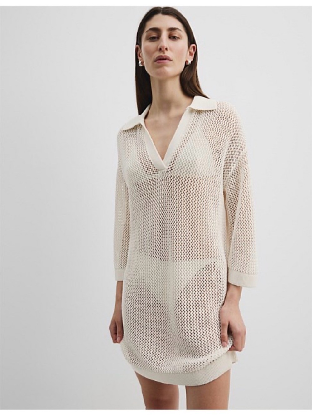 Country Road Sheer Knit Dress/Swim Cover-Up in Cream